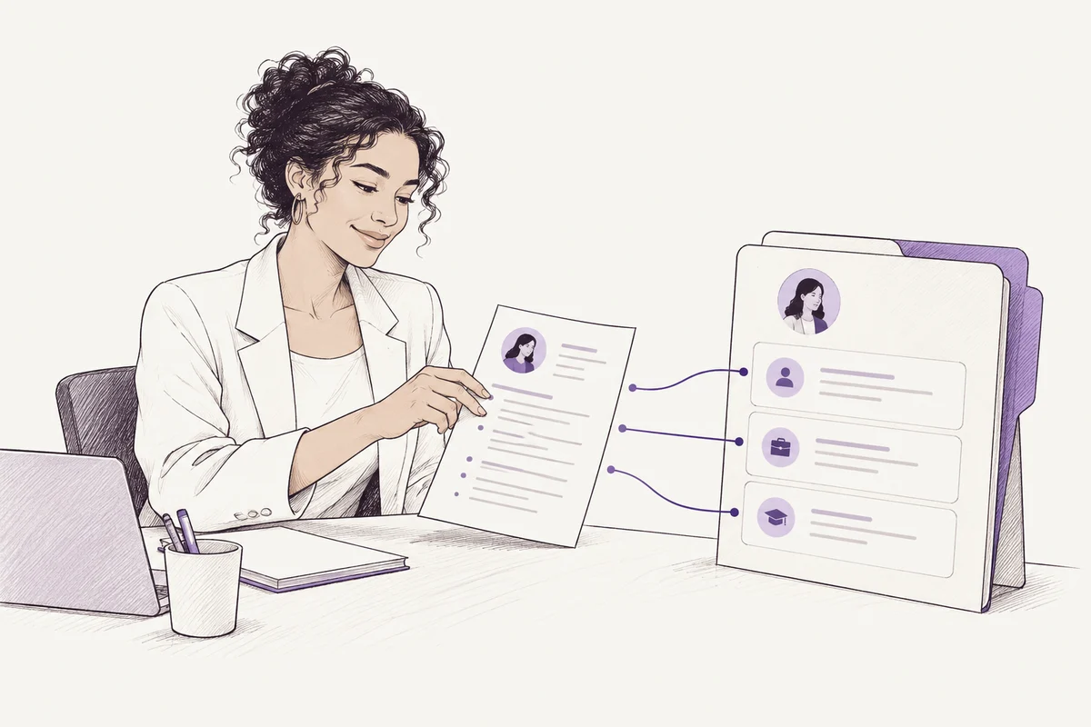 A recruiter organizing resume details into a profile